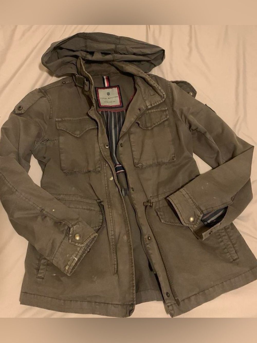Tommy Hilfiger Olive Green Military Field Jacket with Hood
